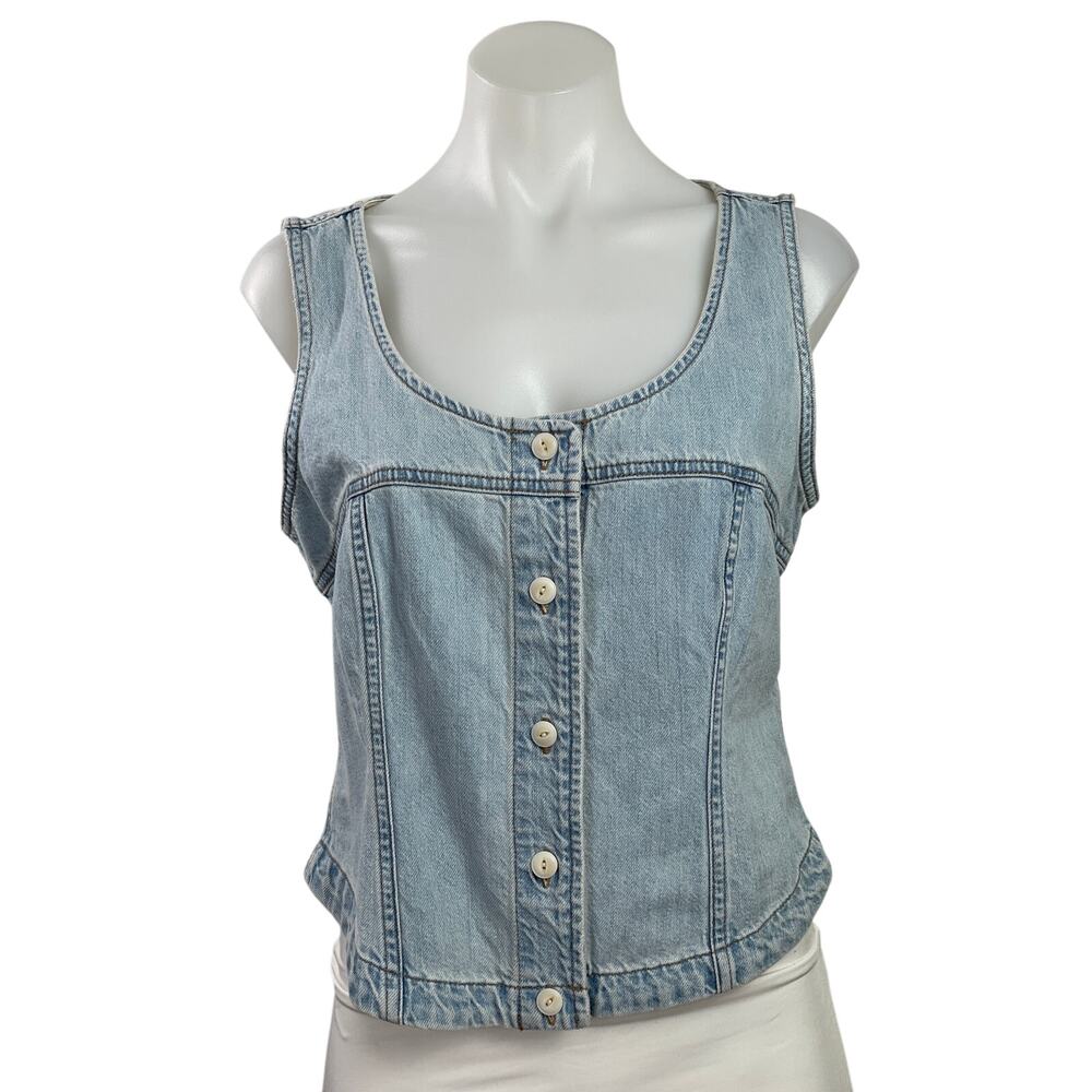 Madewell Womens Blue Light Wash Sleeveless Button Down Denim Jean Tank Top Sz 6